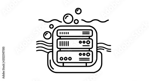 Photos Underwater Server Rack with Bubbles, Data Center Cooling Concept