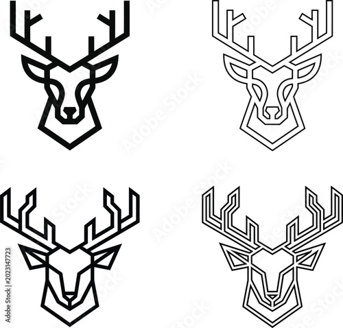 Black and white deer head line art icon set