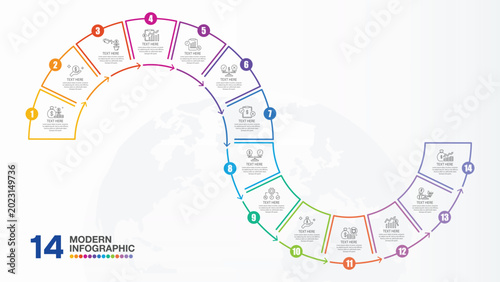 14 Step Business Strategy Diagram Infographic Design