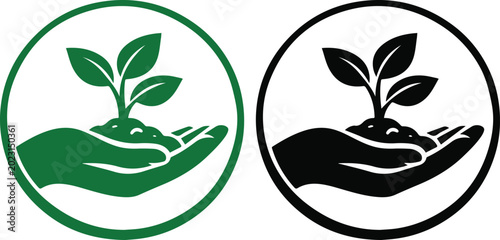 Eco friendly icons with hand holding plant Vector