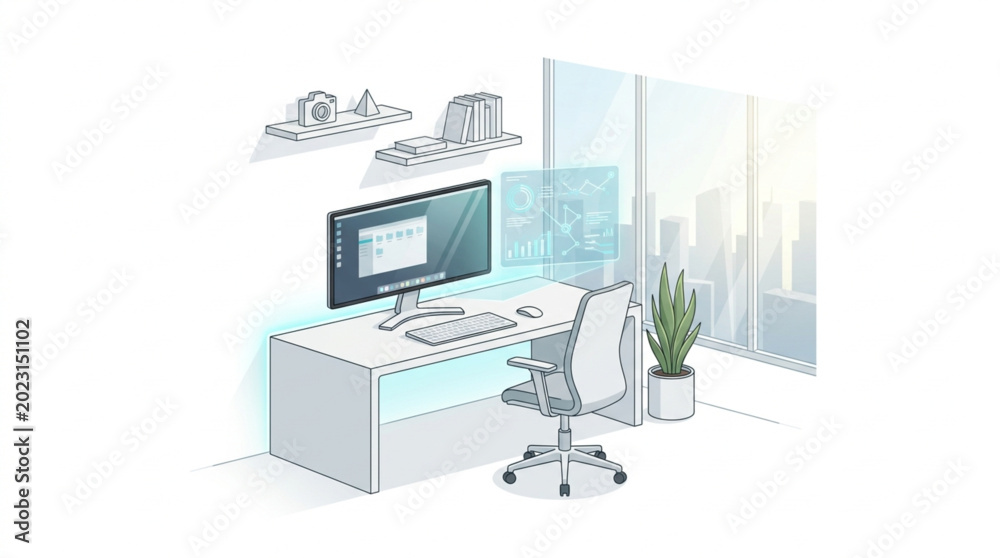Fototapeta premium Futuristic Smart Workspace Interior Vector