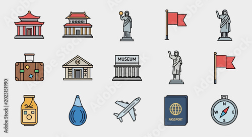 Foto Travel and tourism icons and symbols.