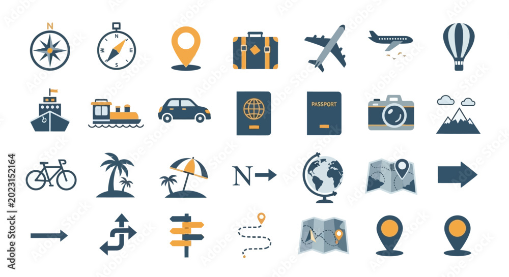 Fototapeta premium Travel and transportation icons on white background.