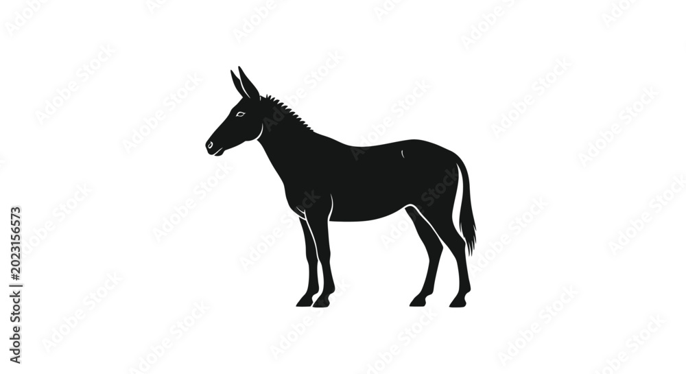 Fototapeta premium Donkey Silhouette Isolated on White Background