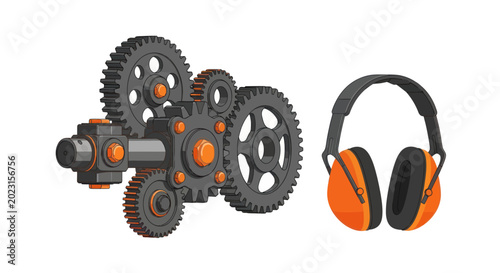 Foto Gears and safety headphones for industrial protection