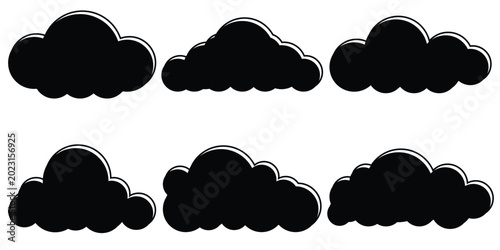 Tableau sur toile Black Clouds vector icon  set