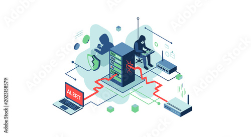 Cybersecurity threat hacking concept illustration.