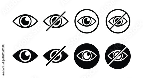 Obraz na płótnie Eye icon set representing visibility, hidden content, and interface toggles in o