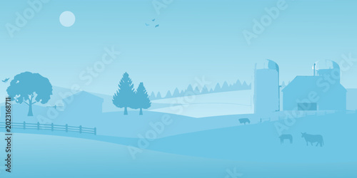 Foto monochromatic farm landscape with silo and cattle