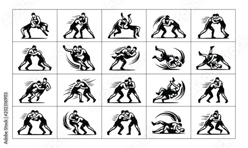 Photos Wrestling Silhouette Icons Depicting Grappling and Takedowns