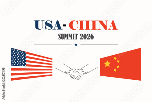 Photos Minimalist USA China Summit 2026 Vector Poster with Diplomatic Cooperation Theme