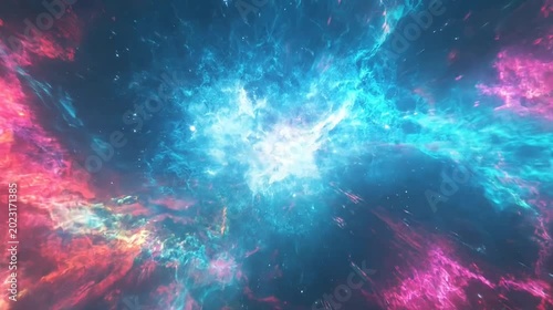 Dynamic cosmic nebula explosion in deep space with vibrant light streaks