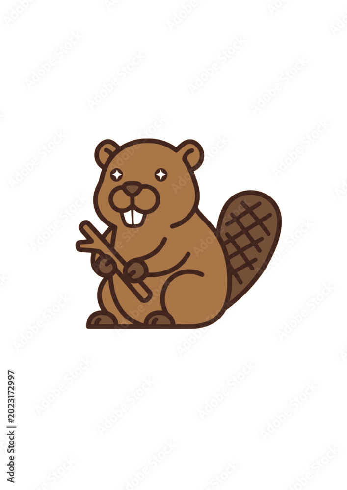 Obraz premium Beaver Cartoon Canadian National Symbol Vector Icon