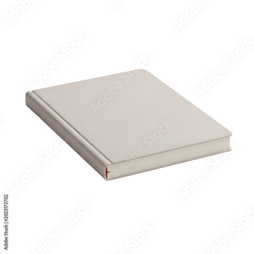 A closed rectangular light-colored book resting on a flat surface with a visible spine.