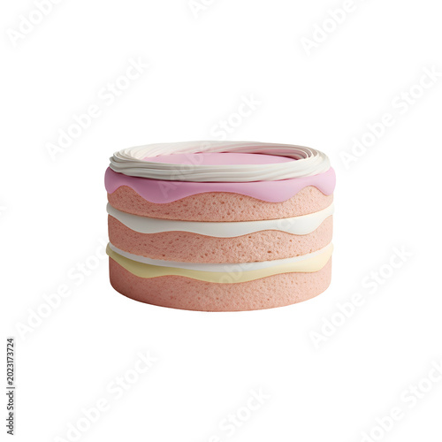 Delicious layered cake with pink and white frosting a sweet treat.