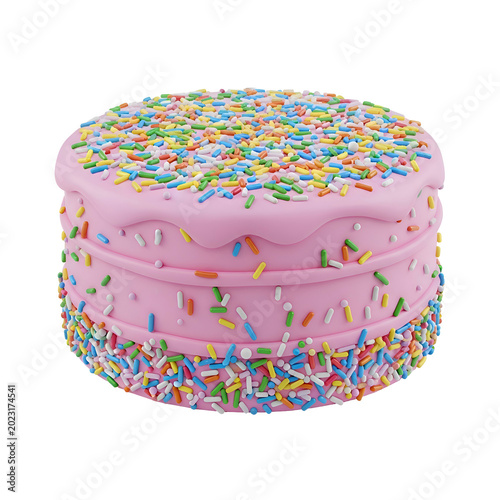 Delicious pink cake with colorful sprinkles perfect for celebrations and parties.