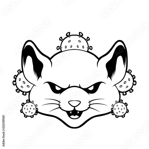 Angry Mouse Virus Mascot Cartoon Vector Illustration Black and white, hanta virus