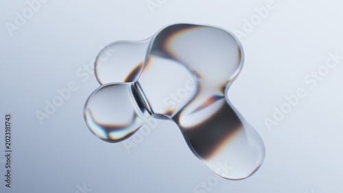 Abstract clear liquid bubbles floating over white background, 3d transparent cell morphing fluid