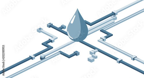 Water droplet on intersecting pipes and tubes.