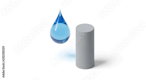 3D illustration of a water drop and cylinder.