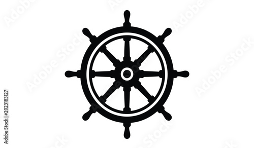 Black ship wheel silhouette against a white background nautical steering equipment illustration silhouette