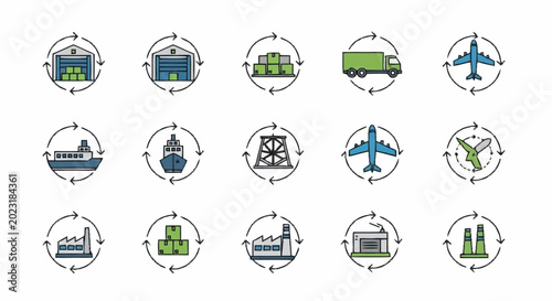 Transportation and industry icons set.