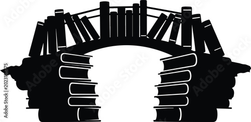 Conceptual Silhouette of an Arch Bridge Built with Books Representing Knowledge and Education