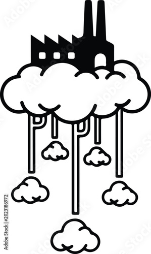 Conceptual Silhouette of a Factory on a Cloud with Industrial Pipes Vector Illustration