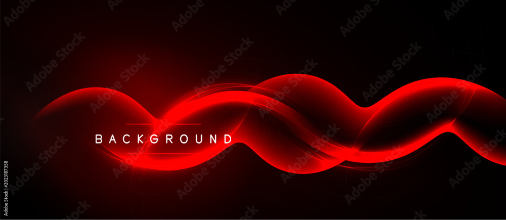 Fototapeta premium Dark background features vibrant red wavy lines. Text reads BACKGROUND centered within flowing shapes. Modern design, dynamic energy.
