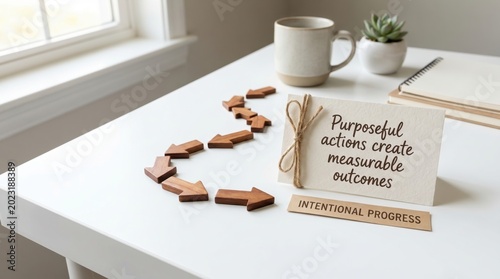 Wooden Arrows Path Showing Strategic Business Progress