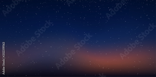 Realistic vector galaxy nebula shines in the starry night sky. Bright star light covers space and cosmos. Dark blue and purple background with stars and glowing universe clouds.