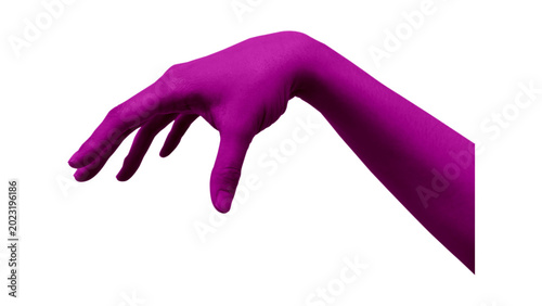Fotografía Creative Magenta Pink Colored Hand Reaching Down on Black Background
