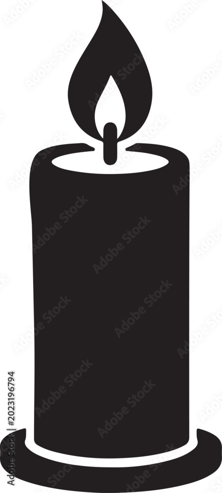 Obraz premium Bold silhouette candle icon vector isolated on white background for light, prayer, and relaxation design..