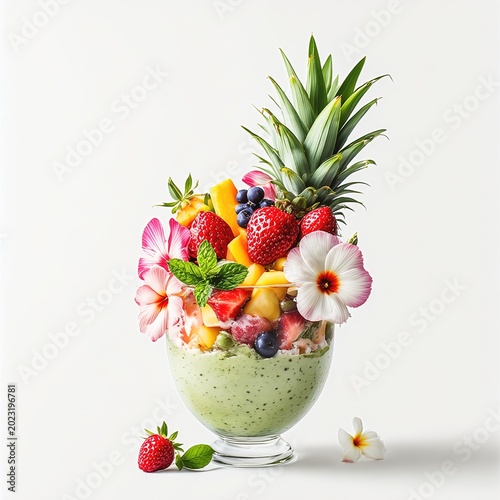 Fresh Tropical Fruit Smoothie Bowl Presentation