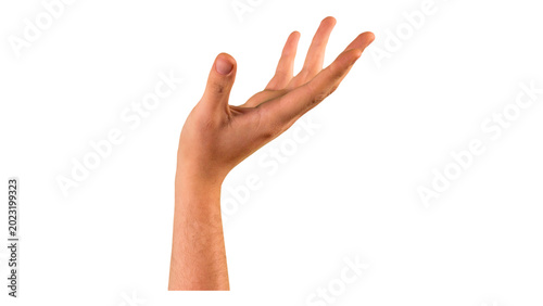 Foto Hand Reaching Upwards in Prayer Pleading or Catching Gesture on Black Background