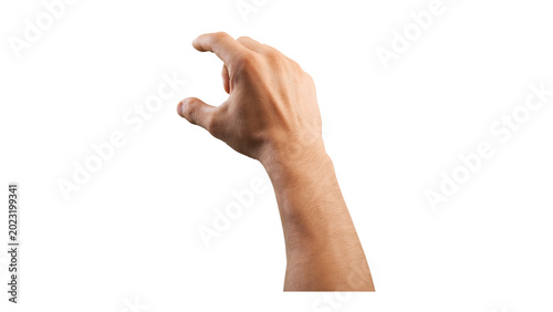 Schilderij op canvas Hand Making Pinching or Small Measurement Gesture on Black Background