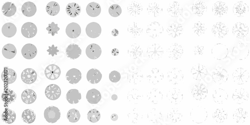 Tableau sur toile Collection of circular tree silhouettes in grayscale varying density and complex