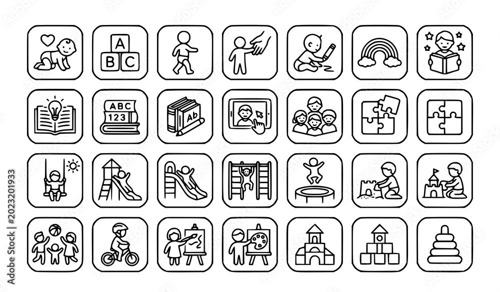 Obraz Minimal kindergarten and child activity icon collection educational vector design