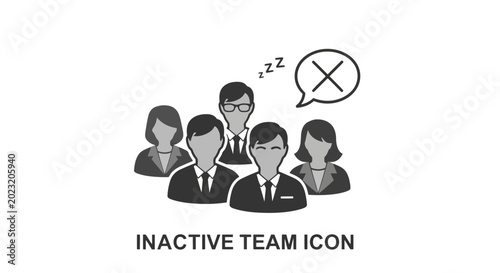 Fényképezés Inactive team icon showing group of unmotivated professional employees during business meeting