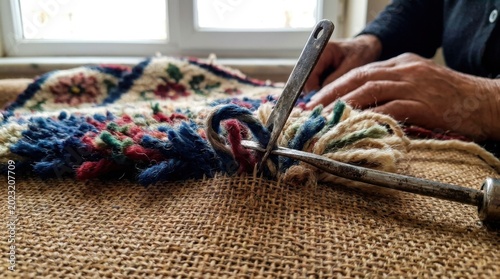 Traditional Carpet Weaving Close Up Craftsmanship