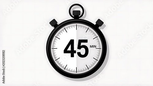 Stopwatch timer, 45 minutes, black and white, sports and fitness, workout, exercise, time management