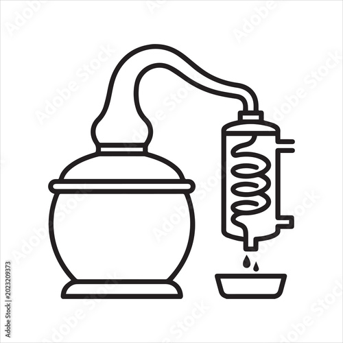 Minimalistic copper pot still outline icon.