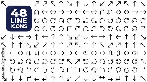 Fotografie Collection of 48 diverse line arrow icons for directional and navigational conce