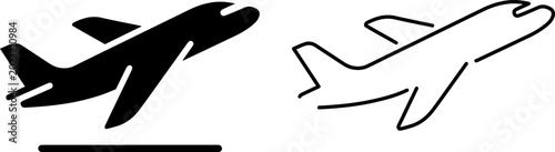 Quadro su tela Airplane taking off icon set, flight departure symbol, vector illustration