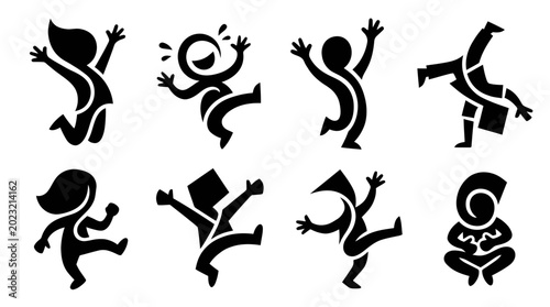 Cuadro en lienzo Happy Children Silhouettes: Diverse Playful Poses and Activities