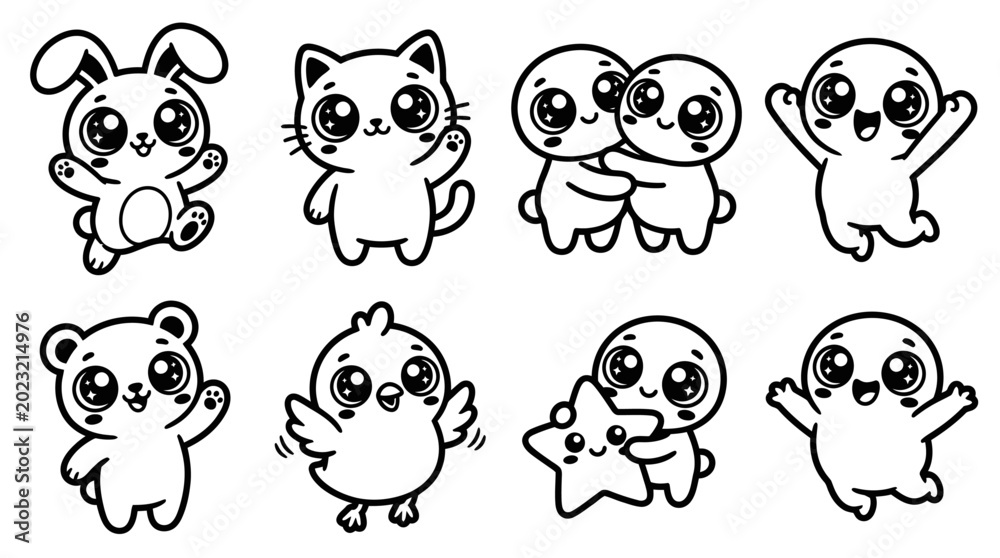 Fototapeta premium Cute Kawaii Characters: Animals and Figures Collection
