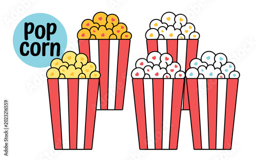 Colorful Popcorn Buckets Forming Letters Illustration