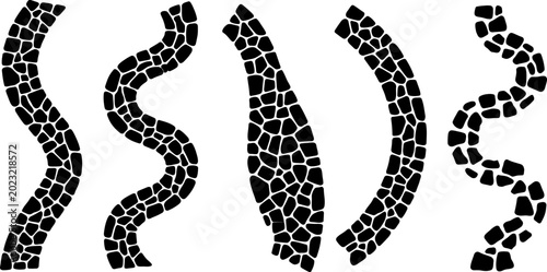 Photos Various black cobblestone path sections arranged as abstract vector elements for