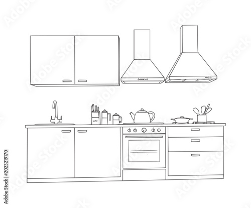 Photos Kitchen counter with sink stove cabinets and range hoods line faucet