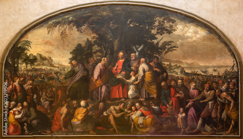 Piacenza - The painting of Miracle Multiplication in church Basilica di San F...
